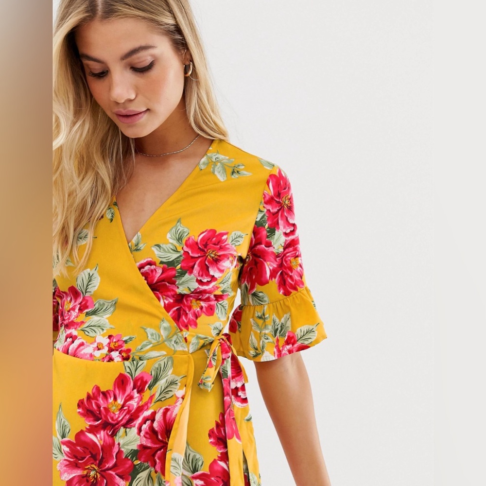 NWT Influence Wrap Dress with Frill Detail in Floral Print (ASOS) - Picture 4 of 7